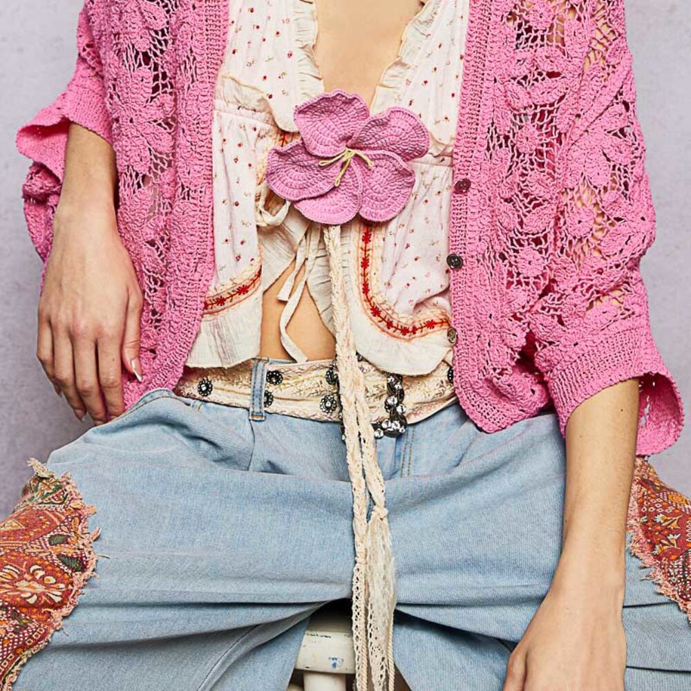 Q28 Crochet flower belt or choker pink In Pink